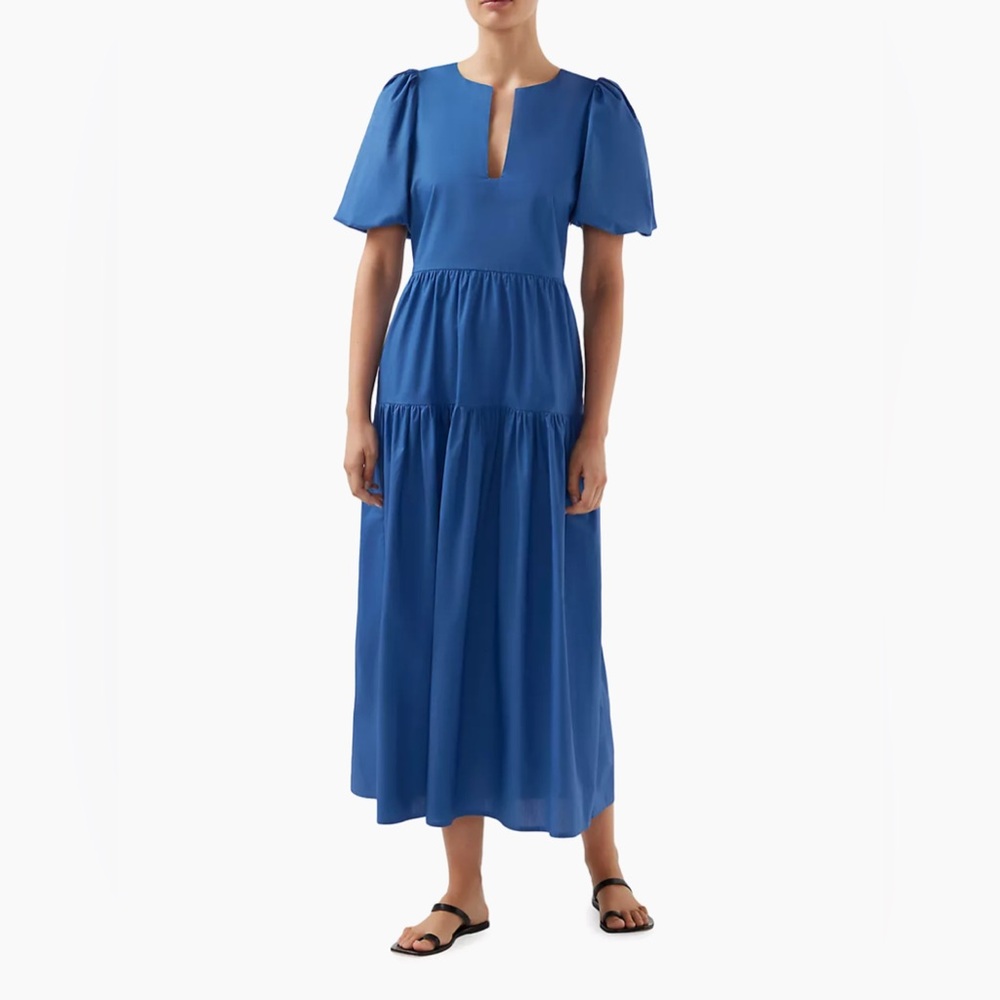 •Bird & Knoll •Mira Tiered Midi Dress •Color: Blue •Worn Once •Size: Small